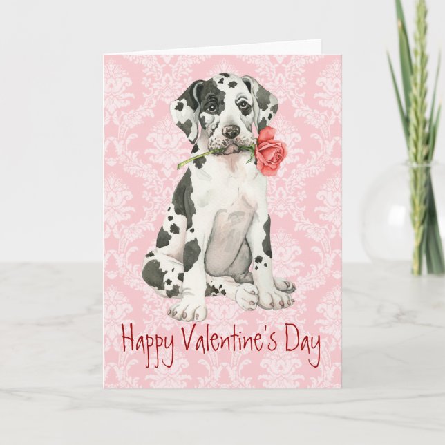 Cartes Pour Fêtes Annuelles Valentine Rose Great Dane (Devant)