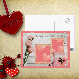 Cartes Pour Fêtes Annuelles Valentine, Rose Roses, Coeur Ajouter Vos Photos