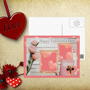 Cartes Pour Fêtes Annuelles Valentine, Rose Roses, Coeur Ajouter Vos Photos