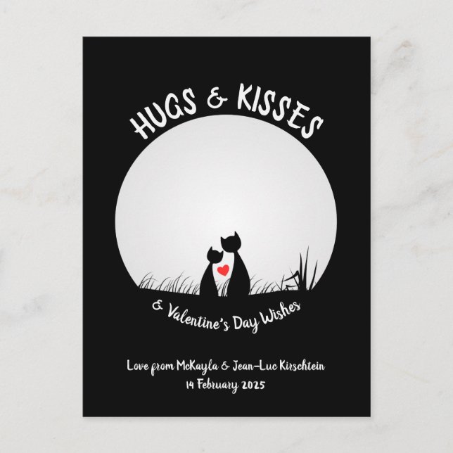 Cartes Pour Fêtes Annuelles Valentine veut adorable Chat Couple Coeur Lune (Devant)