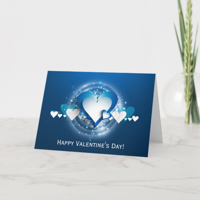 Cartes Pour Fêtes Annuelles Valentine's Blues White Hearts - Personnaliser (Devant)