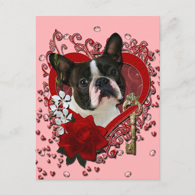 Cartes Pour Fêtes Annuelles Valentines - clé à mon coeur - Boston Terrier (Devant)