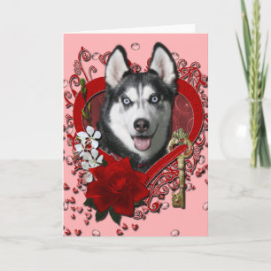 Cartes Pour Fêtes Annuelles Valentines - clé à mon coeur - chien de traîneau