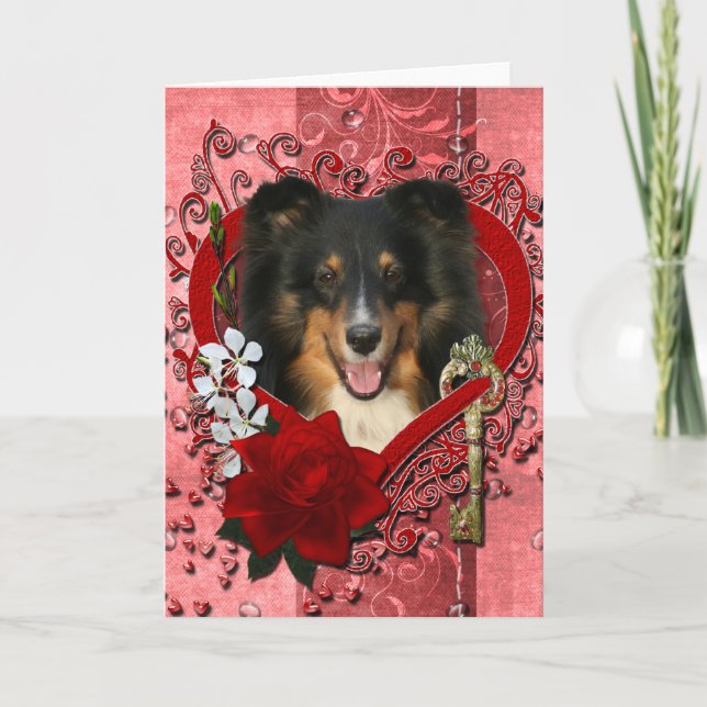 Cartes Pour Fêtes Annuelles Valentines - clé à mon coeur - Sheltie - Chani (Devant)