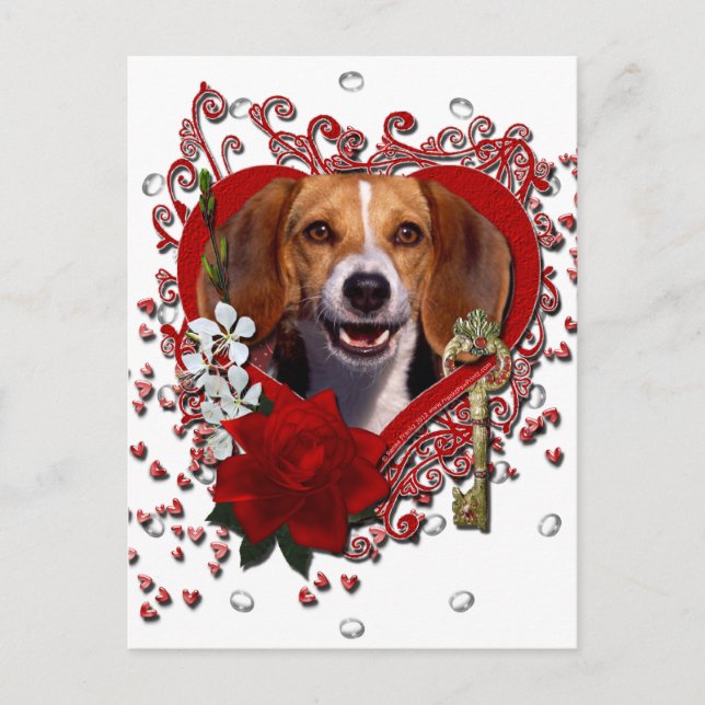Cartes Pour Fêtes Annuelles Valentines - Clé de mon coeur - Beagle (Devant)