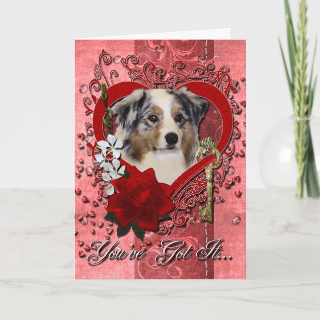 Cartes Pour Fêtes Annuelles Valentines - Clé de mon coeur - Berger australien (Devant)