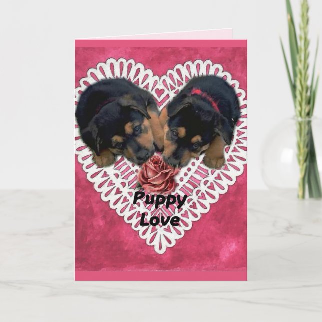 Cartes Pour Fêtes Annuelles Valentines d'amour de chiot de rottweiler (Devant)
