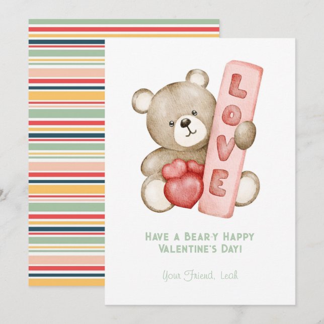 Cartes Pour Fêtes Annuelles Valentines d'aquarelle de l'Heureuse Sainte-Valent (Devant / Derrière)