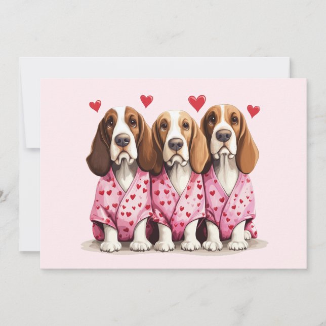 Cartes Pour Fêtes Annuelles Valentines Day Basset Hound Dogs (Devant)