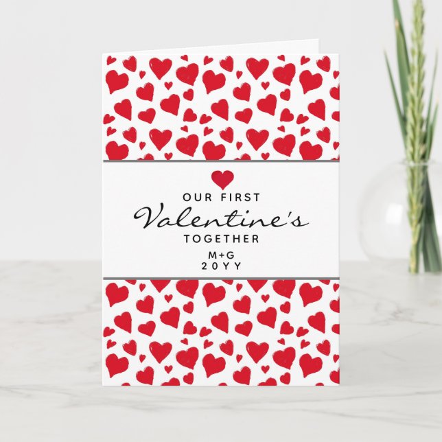 Cartes Pour Fêtes Annuelles Valentines Day Ensemble Coeurs rouges Personnalisé (Devant)