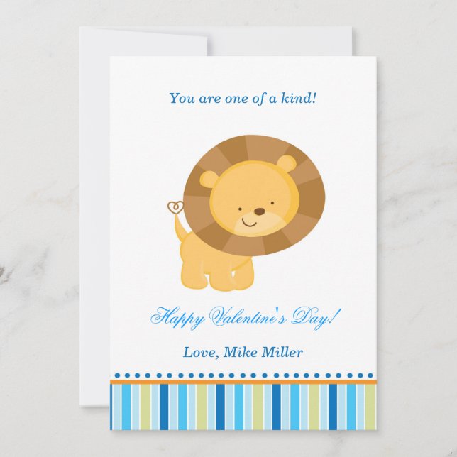 Cartes Pour Fêtes Annuelles Valentines Day Kids Lion Blue Greeting Card (Devant)