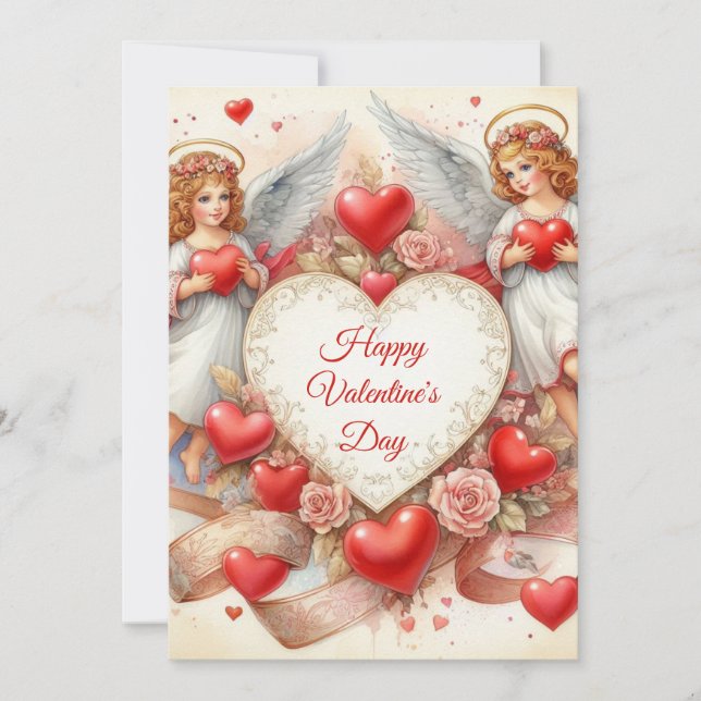 Cartes Pour Fêtes Annuelles Valentine's Day Love Cherub Angels  (Devant)