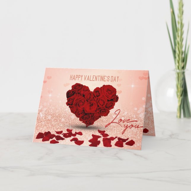 Cartes Pour Fêtes Annuelles Valentine's Day Rose Heart Bouquet (Devant)