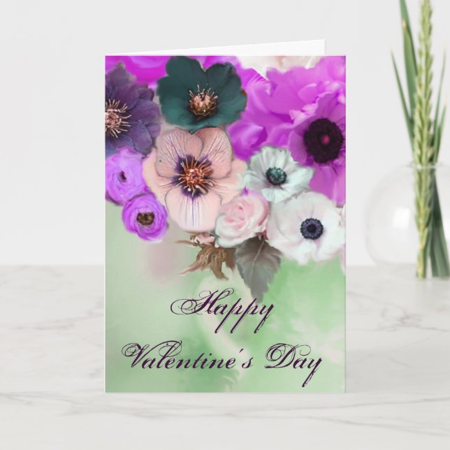 CARTES POUR FÊTES ANNUELLES VALENTINE'S DAY ROSE PURPLE ROSES, FLEURS D'ANEMON (Devant)