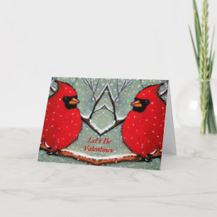 Cartes Pour Fêtes Annuelles Valentines : Deux Cardinaux Rouges Sur Branche Nei