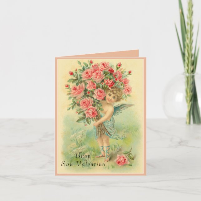 Cartes Pour Fêtes Annuelles Valentines italiennes Ange de jour avec Rose (Devant)