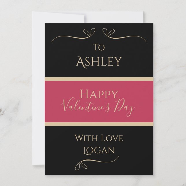 Cartes Pour Fêtes Annuelles Valentines Jour Personnalisé Elégant Noir Rouge Or (Devant)