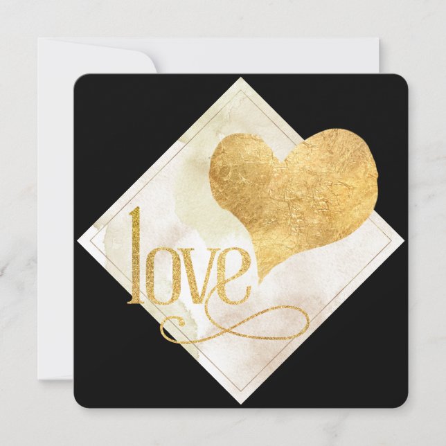 Cartes Pour Fêtes Annuelles Valentines minimum Black et Gold LOVE (Devant)