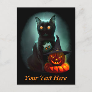 Cartes Pour Fêtes Annuelles Vampire Chat et Assistant Citrouille Halloween Sur