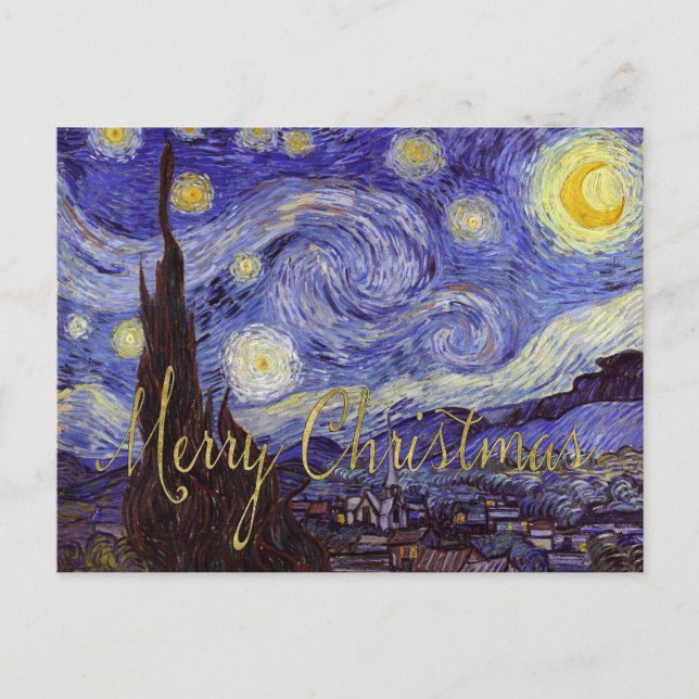 Cartes Pour Fêtes Annuelles Van Gogh Starry Nuit Joyeux Noël Gold Art (Devant)