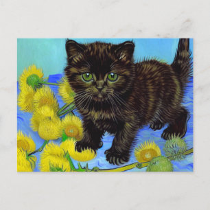 Cartes Pour Fêtes Annuelles Van Gogh Style Chat avec tournesol