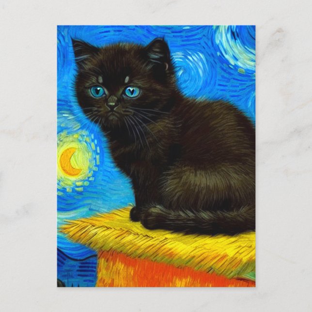 Cartes Pour Fêtes Annuelles Van Gogh Style Starry Night Cat (Devant)