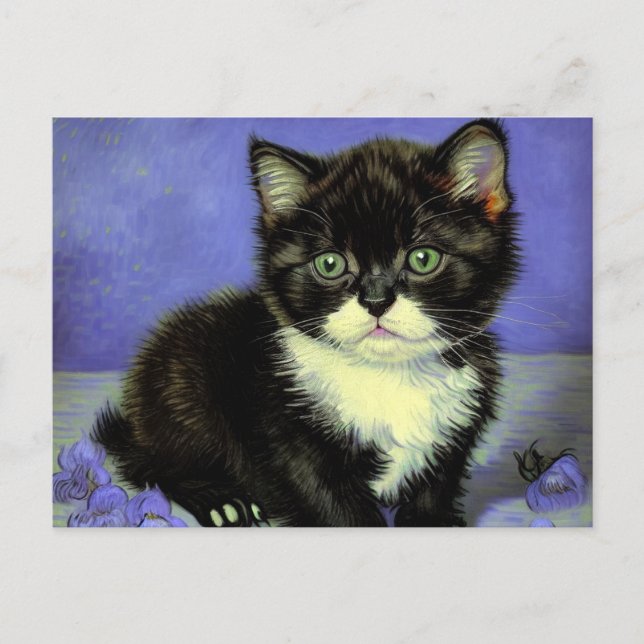 Cartes Pour Fêtes Annuelles Van Gogh Tuxedo Kitten (Devant)