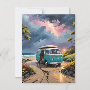Cartes Pour Fêtes Annuelles Van Scene Sur La Plage C