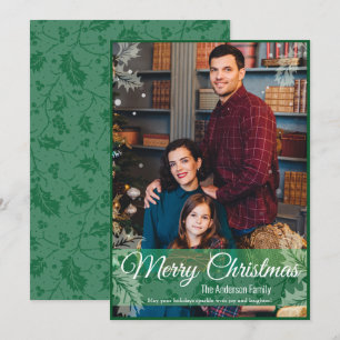 Cartes Pour Fêtes Annuelles Végétal Noël Holly Feuilles Cadre Vert Photo