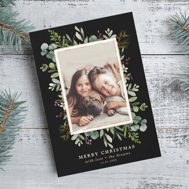 Cartes Pour Fêtes Annuelles Végétation botanique Joyeux Noël Photo Noir (Créateur téléchargé)