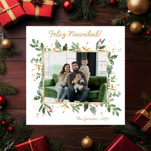 Cartes Pour Fêtes Annuelles Végétation botanique moderne Photo Feliz Navidad