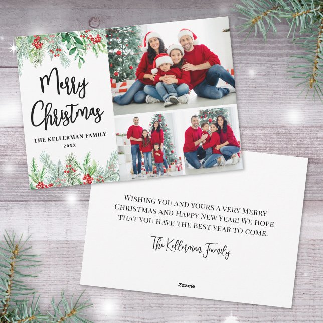 Cartes Pour Fêtes Annuelles Végétation botanique Photo Joyeux Noël (Botanical Greenery Photo Merry Christmas Holiday Card)