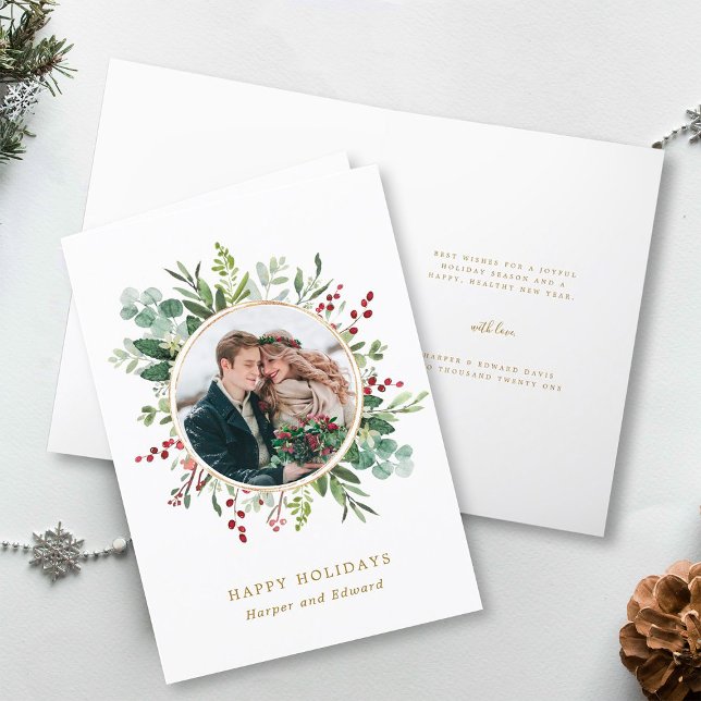 Cartes Pour Fêtes Annuelles Végétation botanique Photo Or de Noël (Front & Inside)