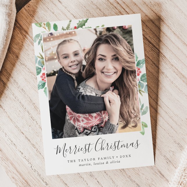 Cartes Pour Fêtes Annuelles Végétation de Noël Merriest Noël Famille Photo (Créateur téléchargé)