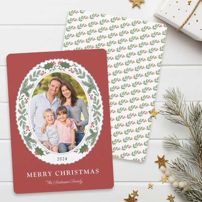 Cartes Pour Fêtes Annuelles Végétation de Noël Ovale Photo (Créateur téléchargé)