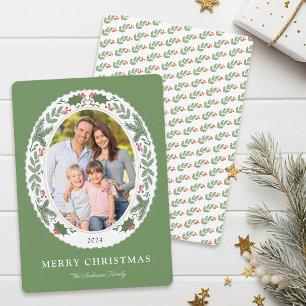 Cartes Pour Fêtes Annuelles Végétation de Noël Ovale Photo
