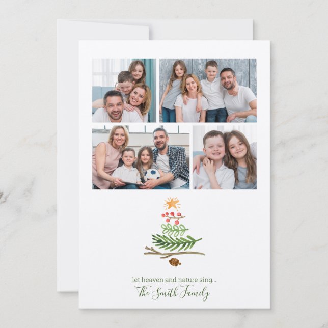 Cartes Pour Fêtes Annuelles Végétation d'hiver Aquarelle Arbre de Noël (Devant)