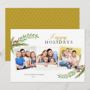 Cartes Pour Fêtes Annuelles Végétation d'hiver Minimal 3 Photo Joyeuses Fêtes