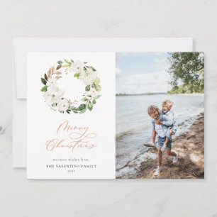 Cartes Pour Fêtes Annuelles Végétation florale blanche Wreath Photo de Noël