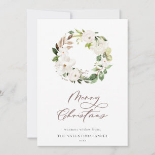 Cartes Pour Fêtes Annuelles Végétation florale blanche Wreath Script de Noël