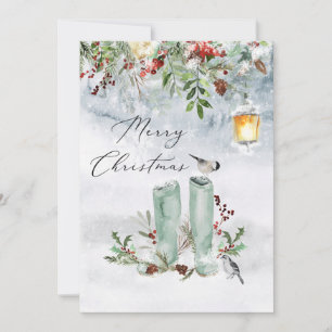 Cartes Pour Fêtes Annuelles Végétation hivernale Berry rouge Oiseau Noël