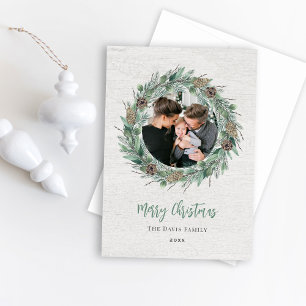 Cartes Pour Fêtes Annuelles Végétation hivernale rustique Wreath White Wood Ph