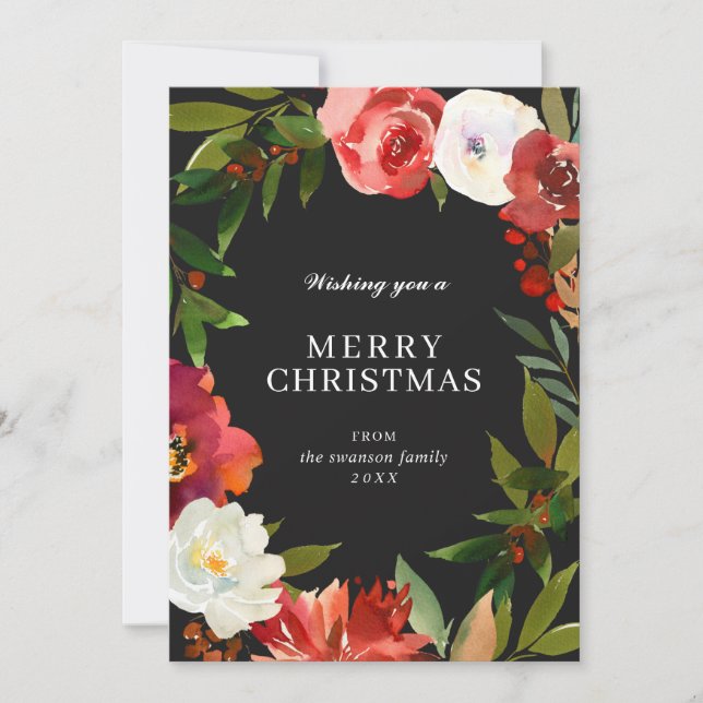 Cartes Pour Fêtes Annuelles Végétation Noire moderne Wreath Élégant Noël (Devant)