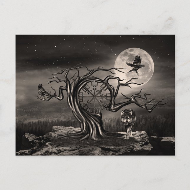 Cartes Pour Fêtes Annuelles Vegvisir Arbre paysage de la lune - sépia (Devant)