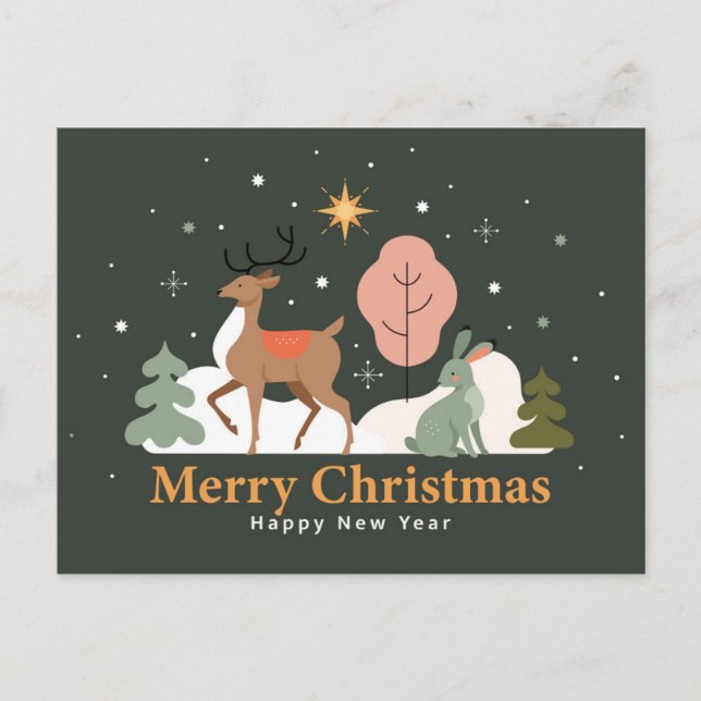Cartes Pour Fêtes Annuelles Veille de Noël tranquille avec rennes et lapin (Devant)