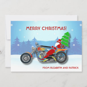 Cartes Pour Fêtes Annuelles Vélo Chopper Père Noël Avec Casquette Rouge