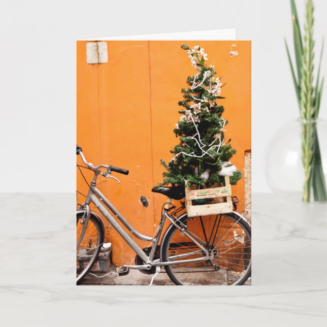 Cartes Pour Fêtes Annuelles Vélo d'arbre de Noël (Devant)