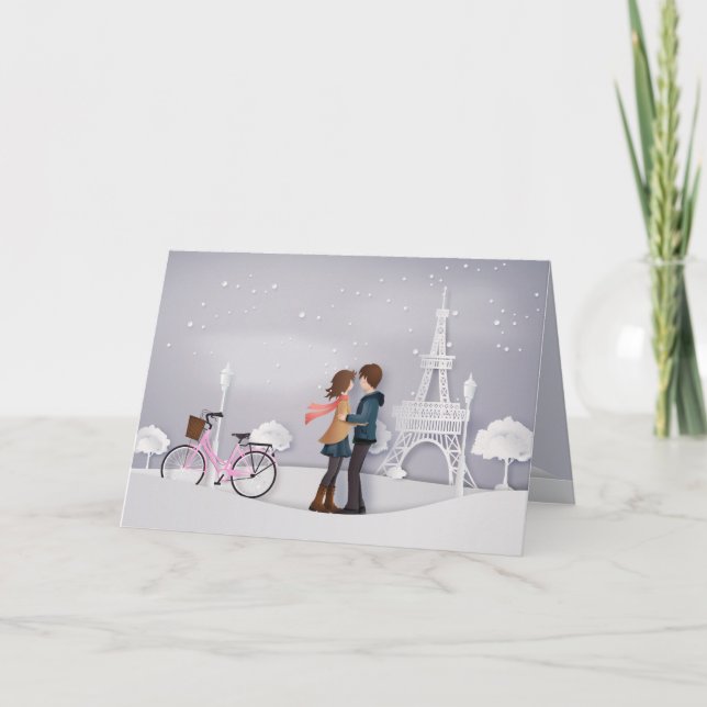 Cartes Pour Fêtes Annuelles Vélo rose Paris Couple Valentines (Devant)