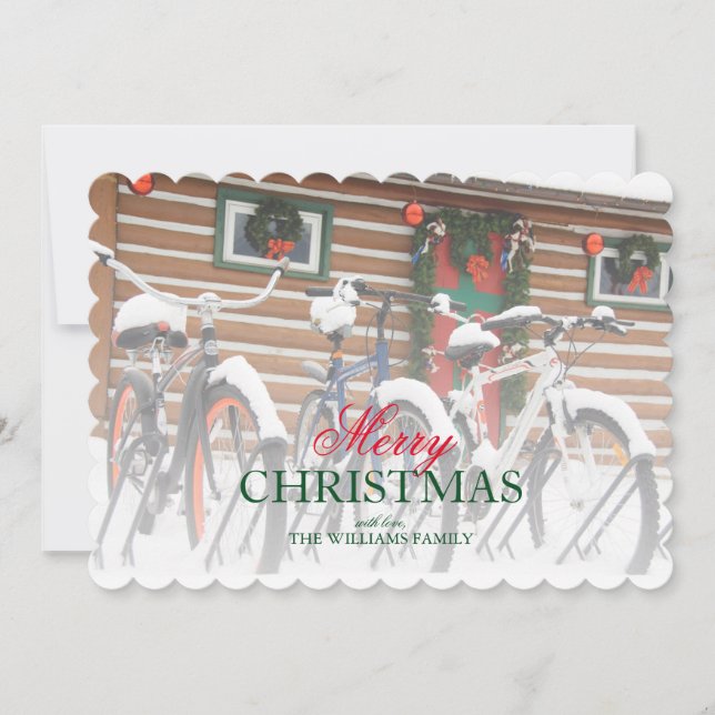 Cartes Pour Fêtes Annuelles Vélos Couverts De Neige Près Du Festive Lodge (Devant)