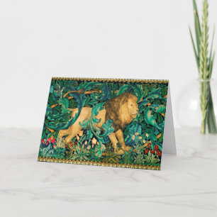 Cartes Pour Fêtes Annuelles VERDURE, ANIMAUX FORESTIERS LION Floral